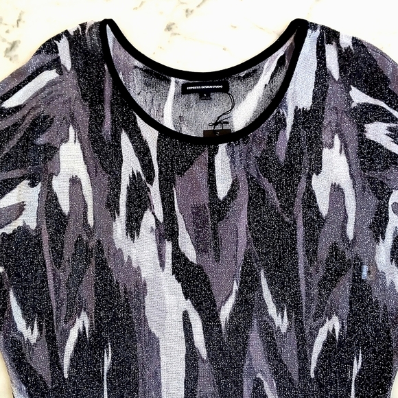 NWT. Express Rayon blend long/loose fit sweater w/multi color pattern&sparkling. - Picture 3 of 7